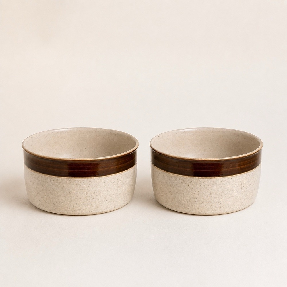 Vintage Denby England Stoneware Bowls Set of 2 Cream Speckled Brown Band 8"